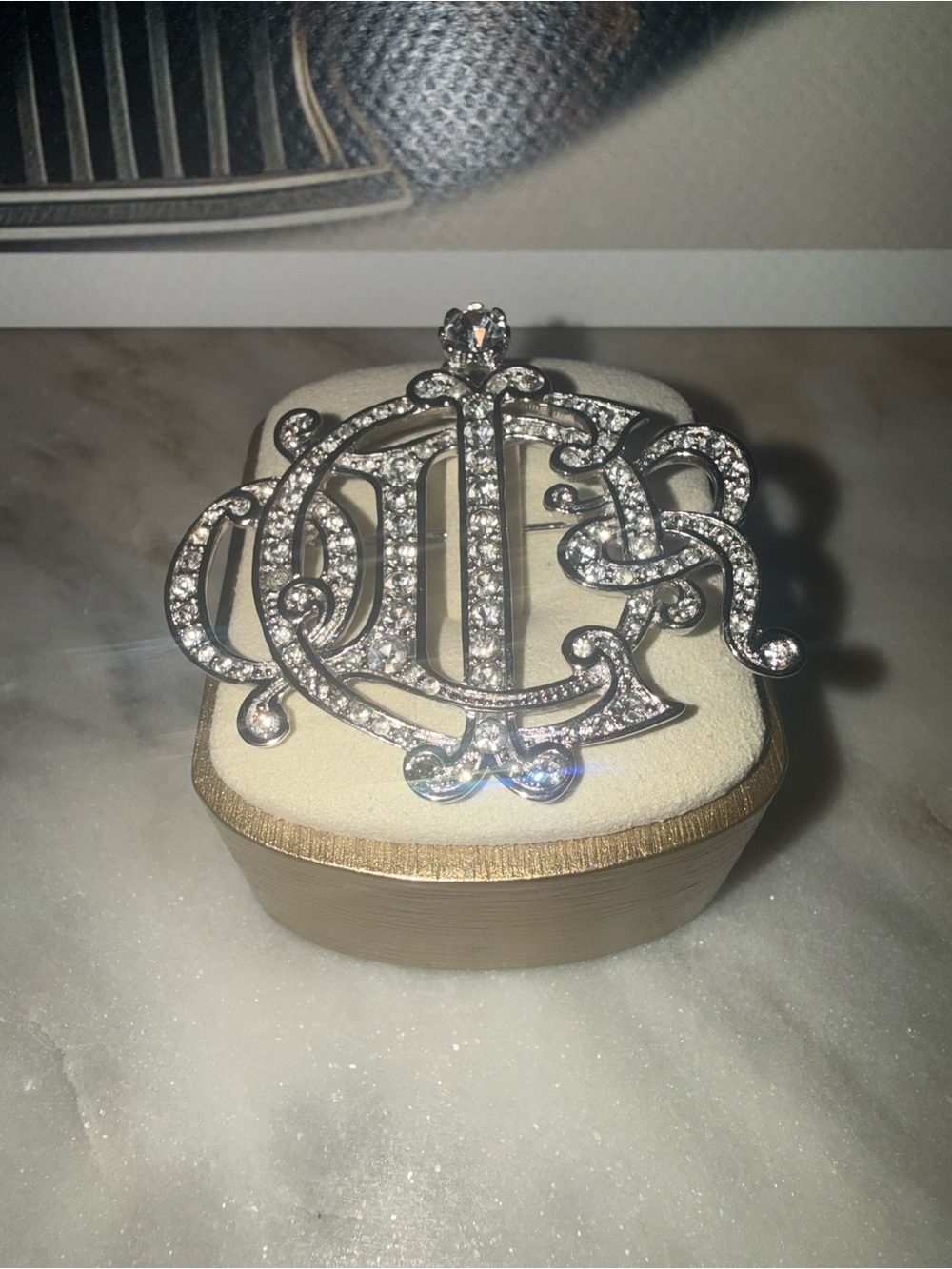 Vintage Christian Dior Interlocking Monogram Script Brooch COA included